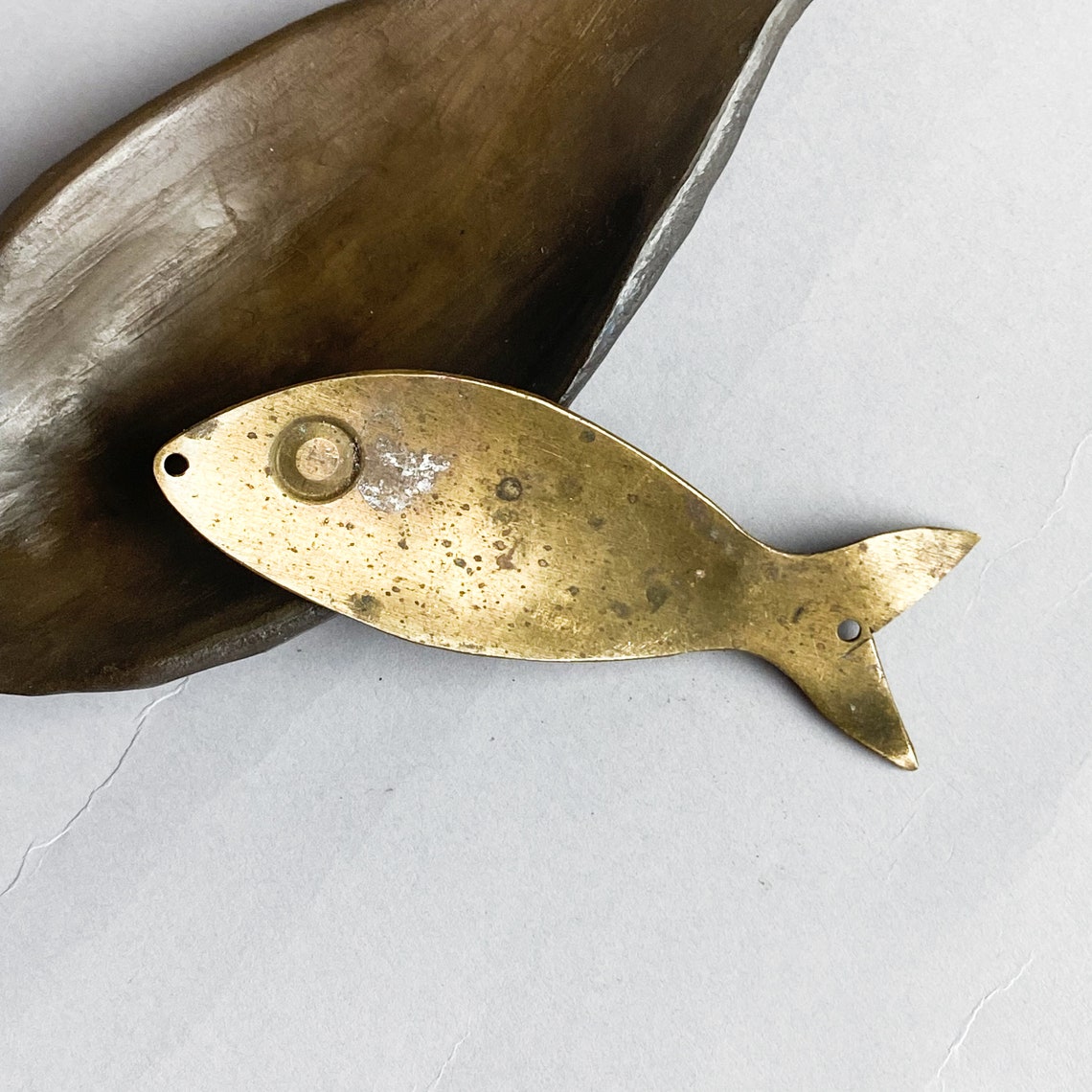 Antique solid brass fishing spoon lure with holes Metal Etsy