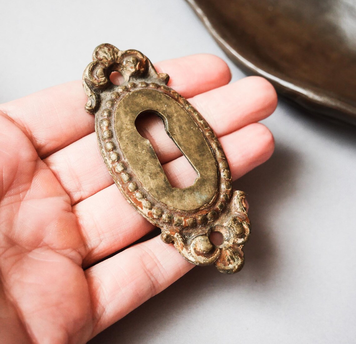 Antique solid brass key hole escutcheon plate with hole dark Etsy