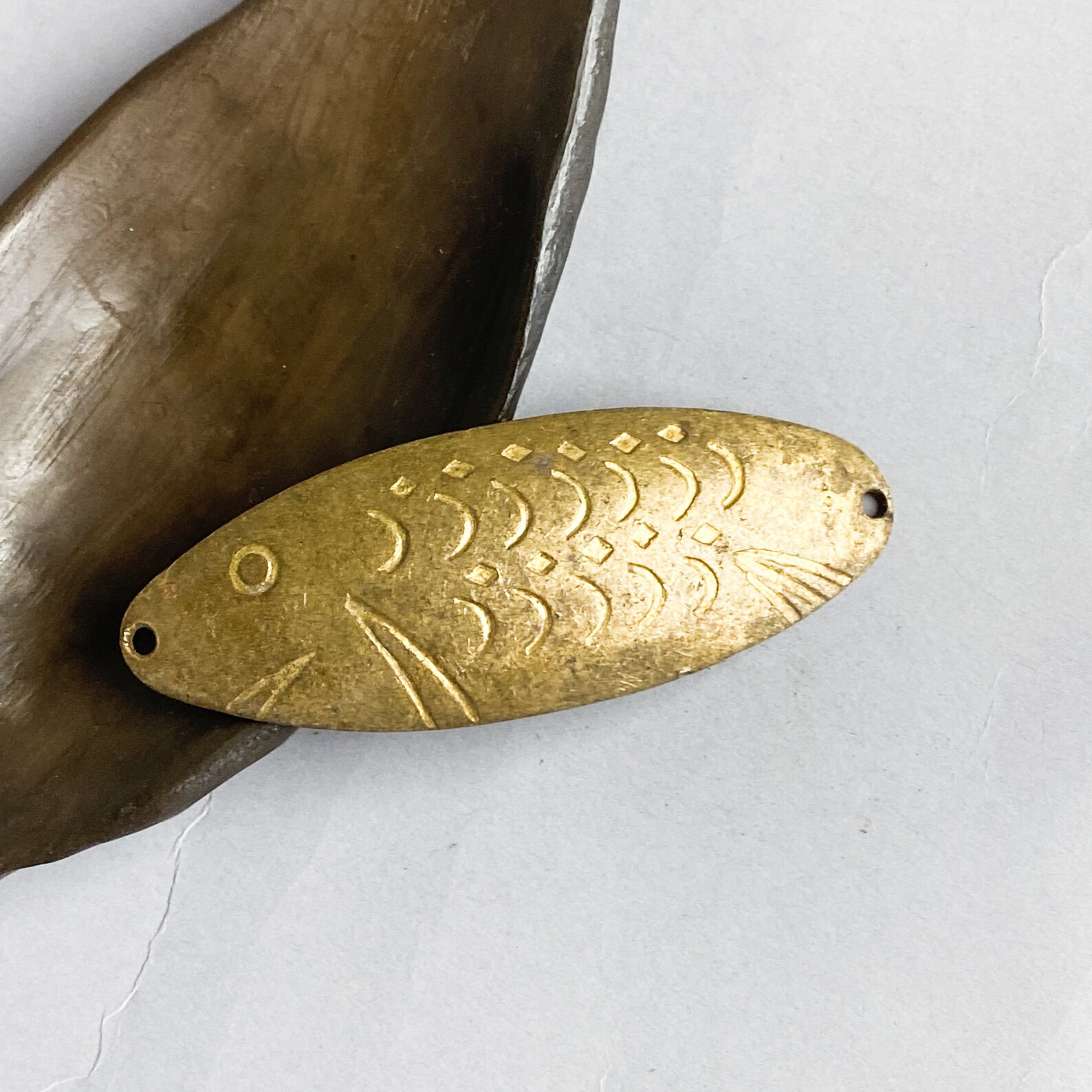 Antique solid brass fishing spoon lure with holes Metal Etsy