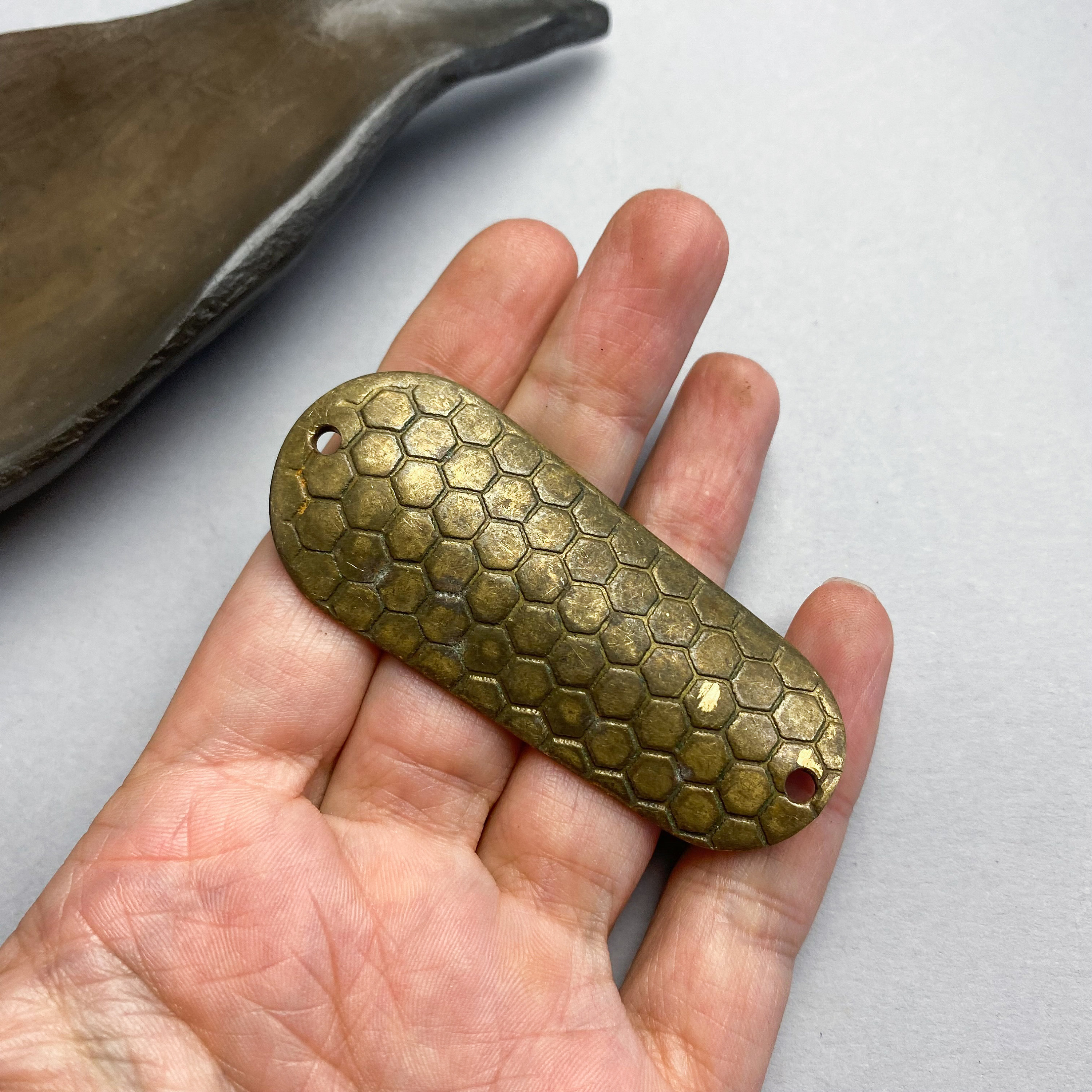 Antique solid brass fishing spoon lure with holes Metal Etsy