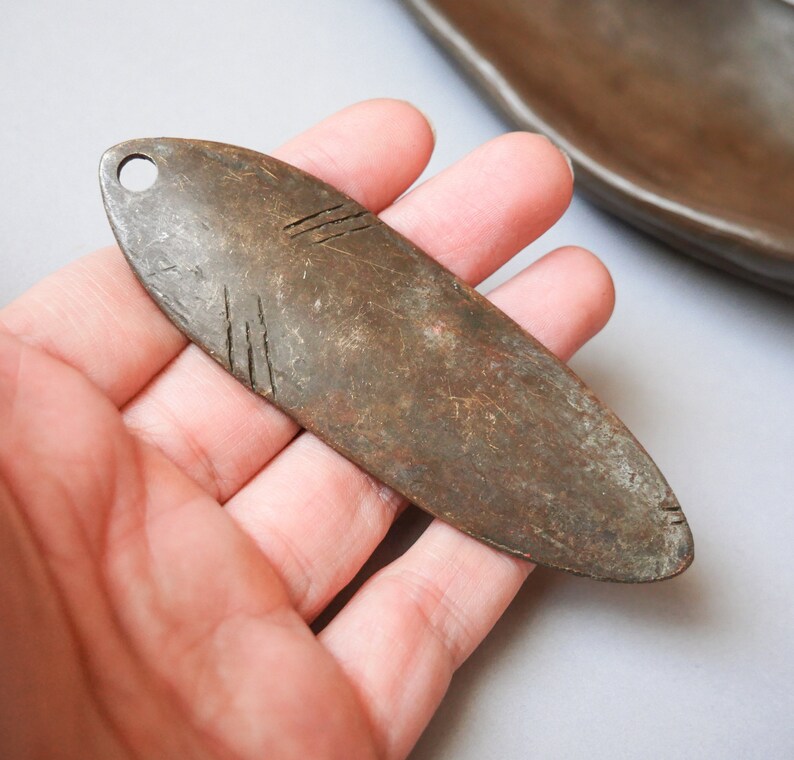 Antique solid brass fishing spoon lure with holes Metal Fishing Lure Baits original dark patina
