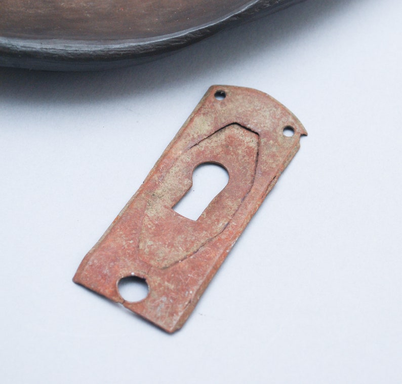 dark patina Antique brass key hole escutcheon plate with hole