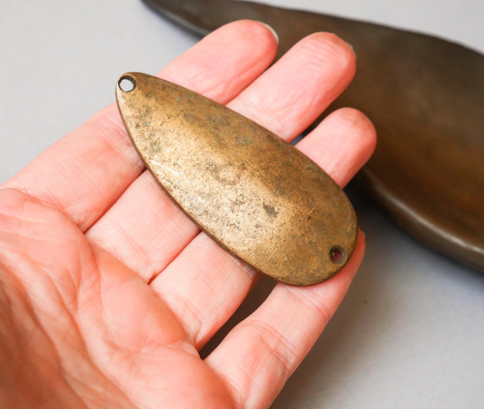 Antique solid brass fishing spoon lure with holes Metal Etsy