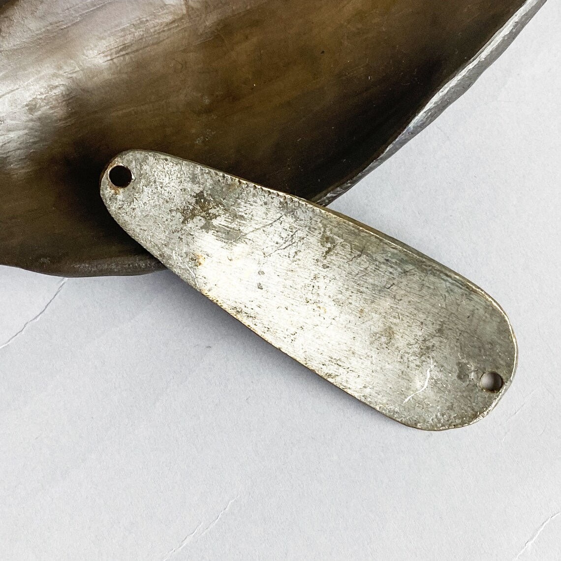 Antique solid brass fishing spoon lure with holes Metal Etsy