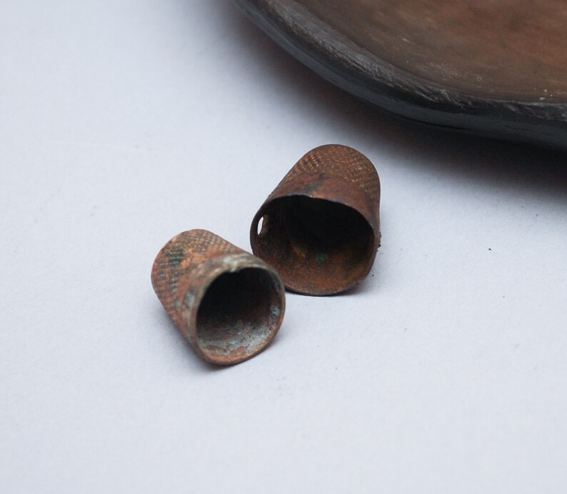 12 cup finger protection dark patina Set of 2 Antique brass thimbles sewing tool