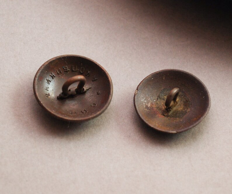 26 Set of 2 Antique brass military uniform buttons original black patina