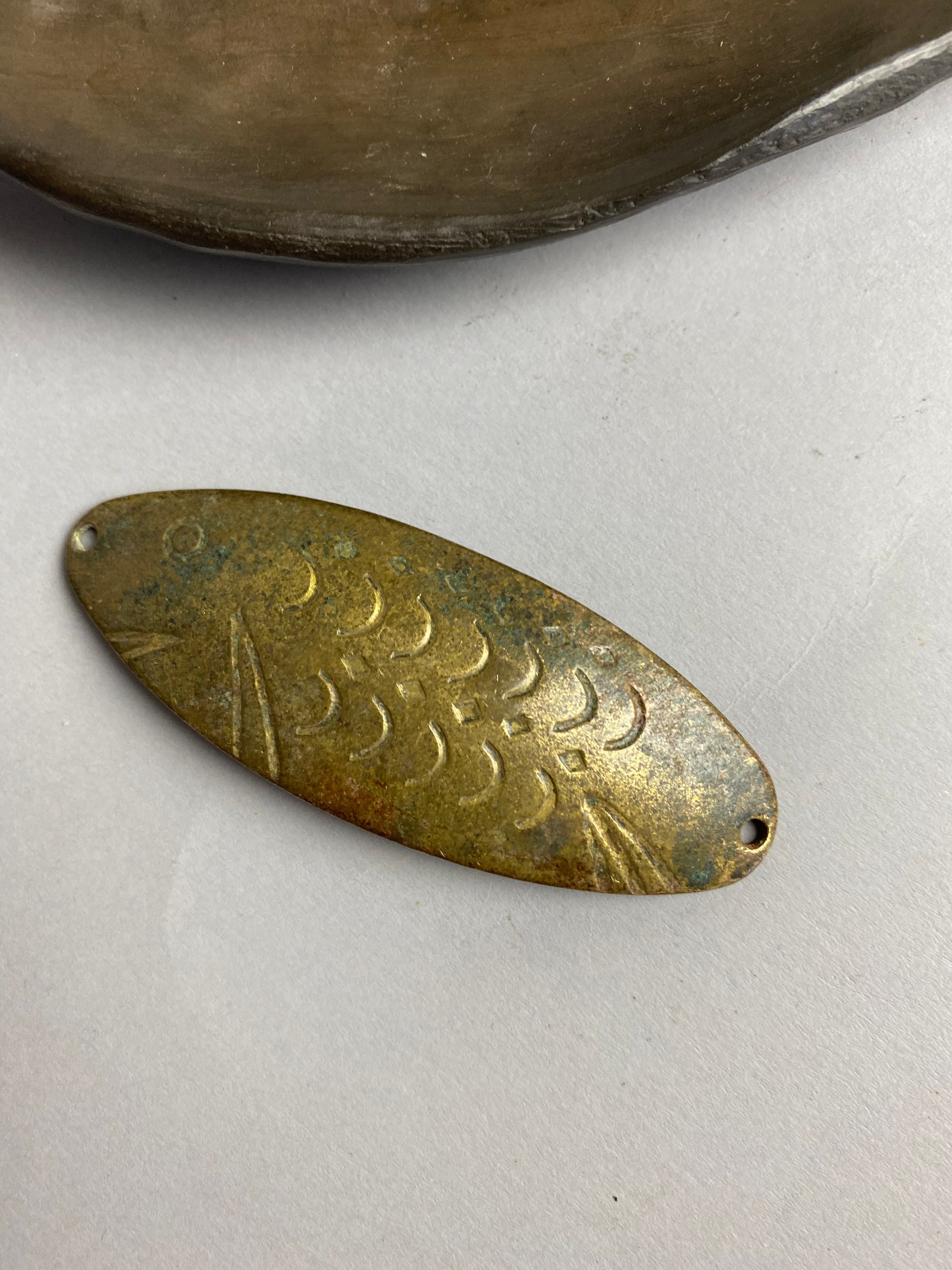 Antique solid brass fishing spoon lure with holes Metal Etsy