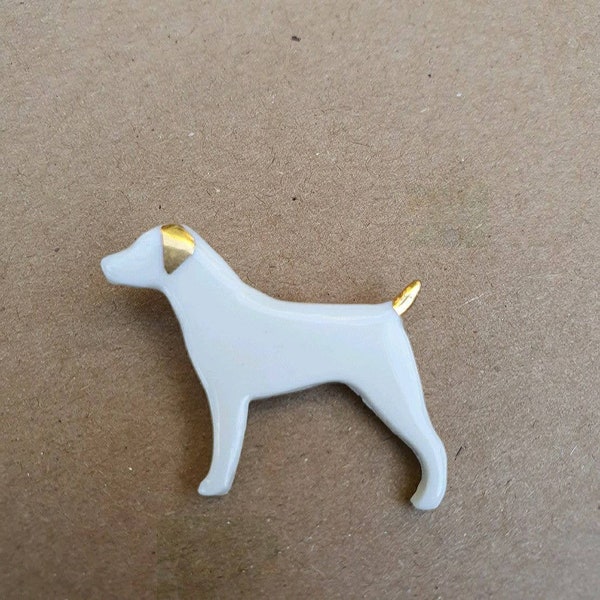 Broche chien Jack Russel porcelaine et Or FABIENNE (broche céramique) La Belle au bois