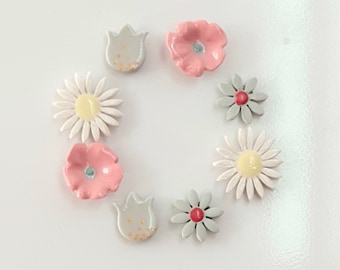 Lot de 4 magnets fleurs des champs en porcelaine (aimants frigo)