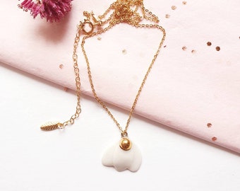 Gold and porcelain necklace with small Gold filled extension chain SANDRINE (original choker) La belle au bois