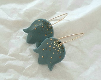 CHLOE blue, porcelain and gold earrings (handmade ceramic)
