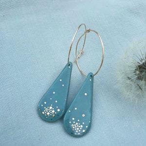 Long blue drop earrings, 14k gold filled gold supports, ILHAM (engagement jewelry)