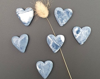 Set of 6 frosted porcelain heart magnets (fridge magnets)
