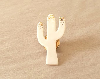 Cactus brooch in Porcelain and gold shards JUDITH (delicate gift) Beauty in the Woods