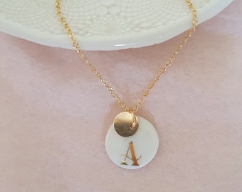 Personalized thick gold necklace and 18-carat Gold filled porcelain medal MARJORIE (Mother day) La belle au bois