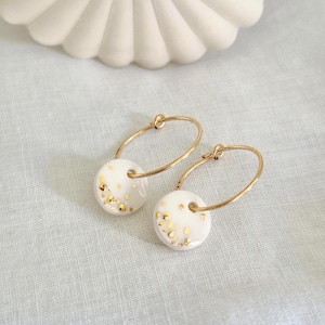 Mini gold hoop earrings Porcelain and gold Gold filled 14 K LAURENCE porcelain earring Beauty in the woods