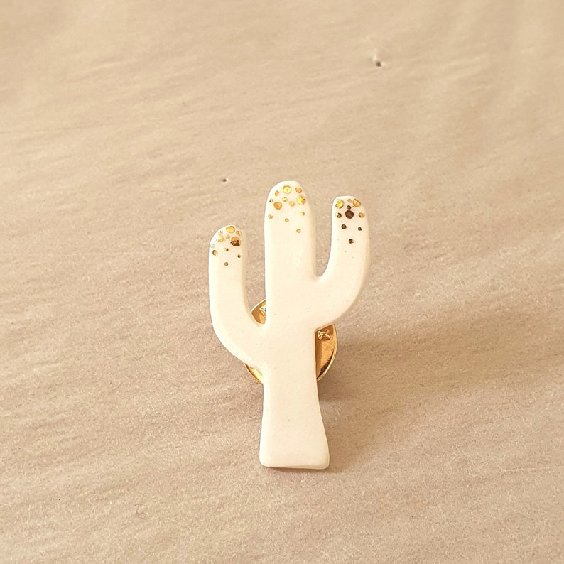 Cactus brooch in Porcelain and gold shards JUDITH delicate gift Beauty in the Woods image 1