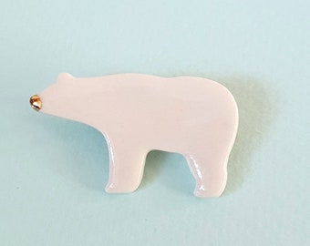 Polar Bear Brooch, Gold, Porcelain ANTOINE (ice floe) Beauty in the Woods