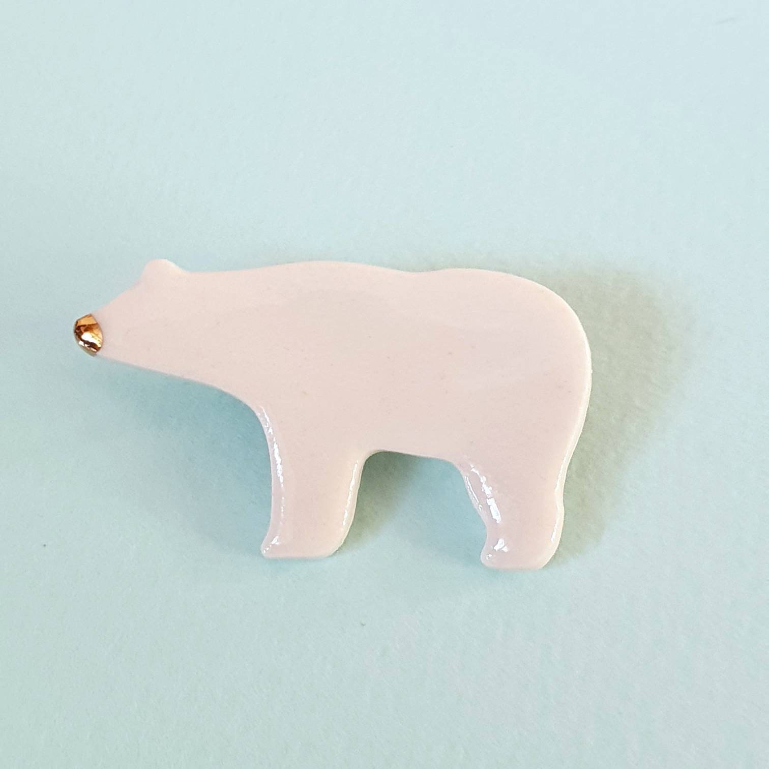 Polar Bear Brooch, Gold, Porcelain ANTOINE (ice floe) Beauty in the woods