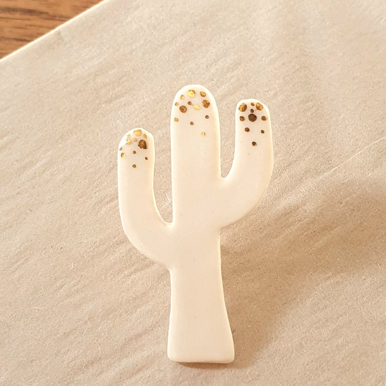 Cactus brooch in Porcelain and gold shards JUDITH delicate gift Beauty in the Woods image 3