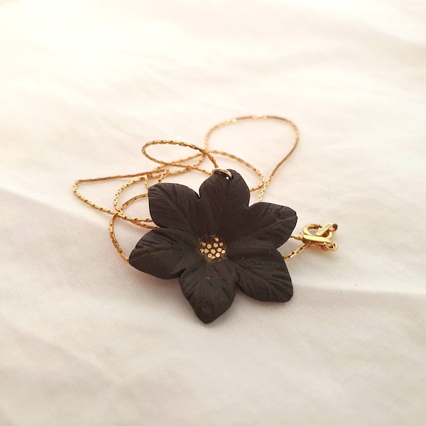 Collier MOYA or et porcelaine noire - Bijou original