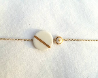 White bracelet in 14 carat Gold Filled Porcelain with small CAMILLE extension chain (minimalist jewelry)