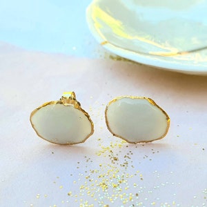 Small golden earrings in porcelain and gold, 14k gold filled gold supports, SEVERINE (cloud jewelry)