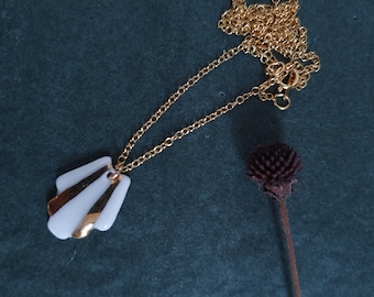 Long necklace in porcelain and 14k gold MALIKA La belle au bois