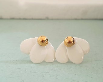 Women's Porcelain Earrings, Gold Filled, PENELOPE (Romantic Vintage Jewelry), Sleeping Beauty