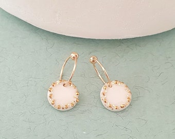 Porcelain earring. Mini Creoles Porcelain and gold Gold filled 14 K IRYNA (Beauty in the woods)