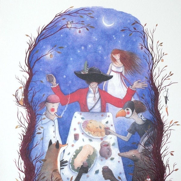 Art print - watercolor illustration "Moonlight Banquet".