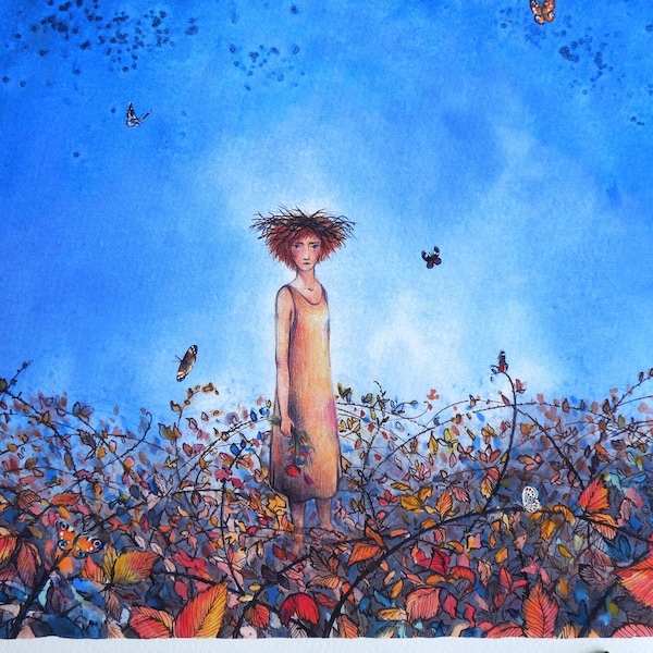 Tirage d'art - illustration à l'aquarelle "Ronces et papillons"