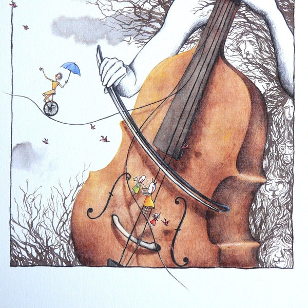 Art reproduction - watercolor illustration "The cellist"