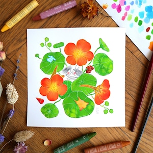Original watercolor - Nasturtium - &quot;Fire of love&quot; in the language of flowers