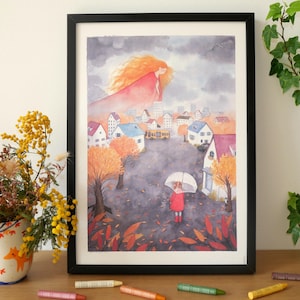 Aquarelillustratie - Welkom herfst - A3 kunstdruk.