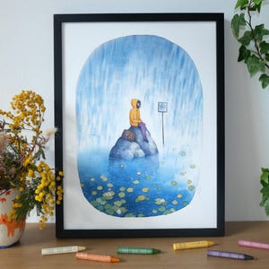 Watercolor illustration - Surrounded by water - Art print in 30cm*40cm format.