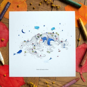 Aquarelillustratie - Zoete dromen - kunstdruk in het formaat 21cm*21cm.