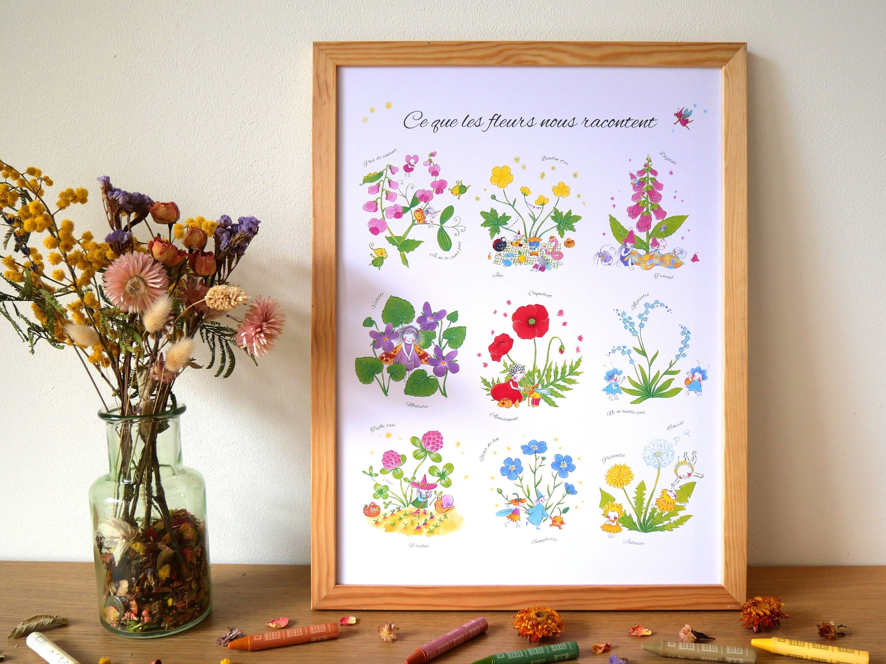 Botanical Poster - What Flowers Tell Us - Illustrations of Meadow Flowers and Their Symbolism in the Language of Flowers