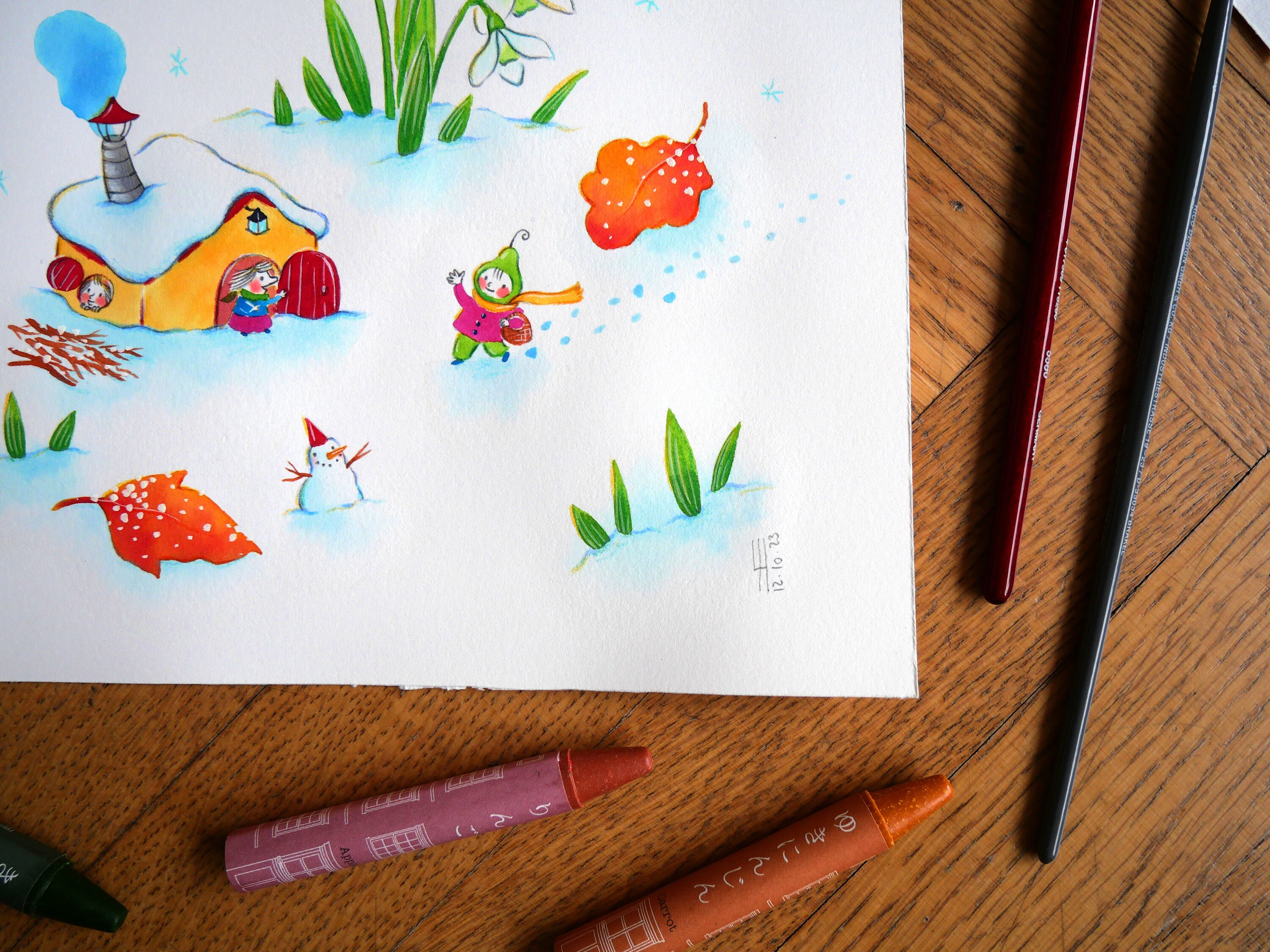 Original Watercolor - Snowdrop - 