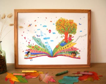 Watercolor illustration - The pleasures of reading - art reproduction 40cm*30cm.