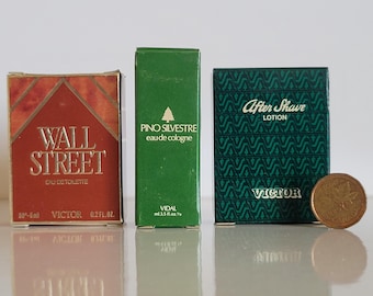 Vintage Italian Perfume Miniature Set (Wall Street-Pino Silvestre-Victor) 3 Piece Set