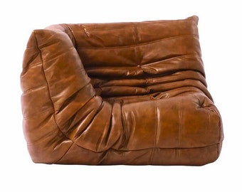 Retro Modular Single Seat, Corner Sofa, Leather Sofa Vintage Style, Armchair, Brown Leather Sofa