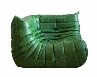 Green Leather Sofa Corner Retro Modular Single Seat, Corner Sofa, Black Leather Sofa Vintage Style, Armchair, Brown Leather Sofa