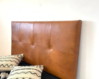 Tan Leather Headboard Hanging, Wall-Mounted Headboards, KING Headboard, QUEEN Headboard, Single, Double, Headboard Bedroom Decor Aesthetic