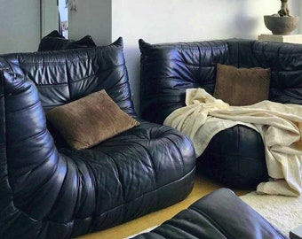 Black Leather Sofa Corner Retro Modular Single Seat, Corner Sofa, Green Leather Sofa Vintage Style, Armchair, Brown Leather Sofa
