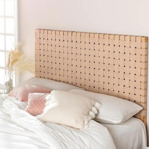 Naturally Stunning Woven Leather Strap Headboard - Unique Wall Art for Your Bedroom - Handcrafted Wall Hanging Leather Straps Headboard