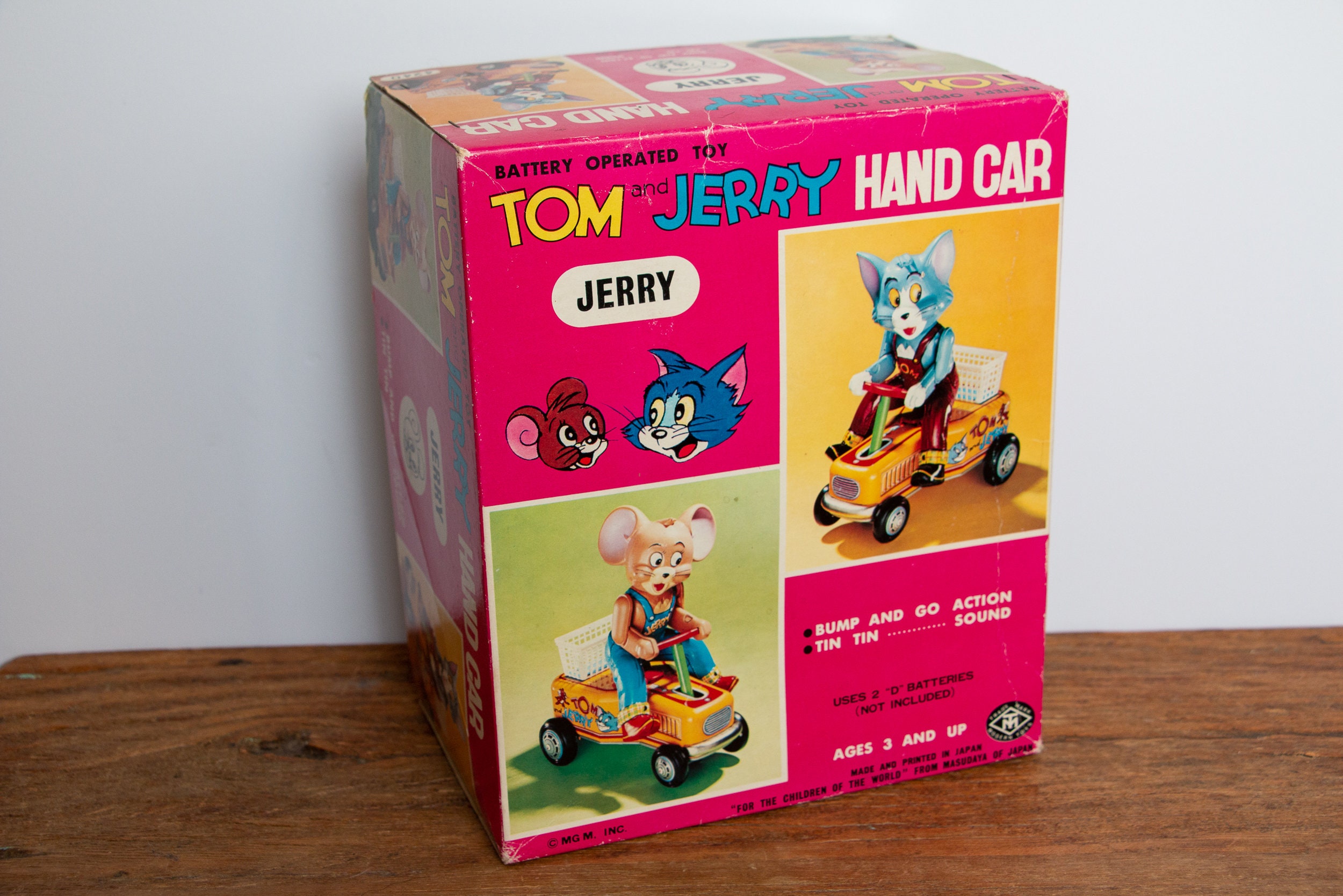 Tom and Jerry Battery Operated Tin Handcar Modern Toys 1950s