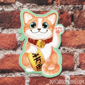 Sticker: Orange Tabby Lucky Cat | Maneki Neko | Vinyl Sticker