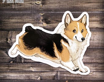 Sticker: Red-Headed Tricolor Corgi | Vinyl Sticker