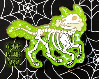 Glow in the Dark Skeleton Dog Enamel Pin: Spooky Halloween Pup